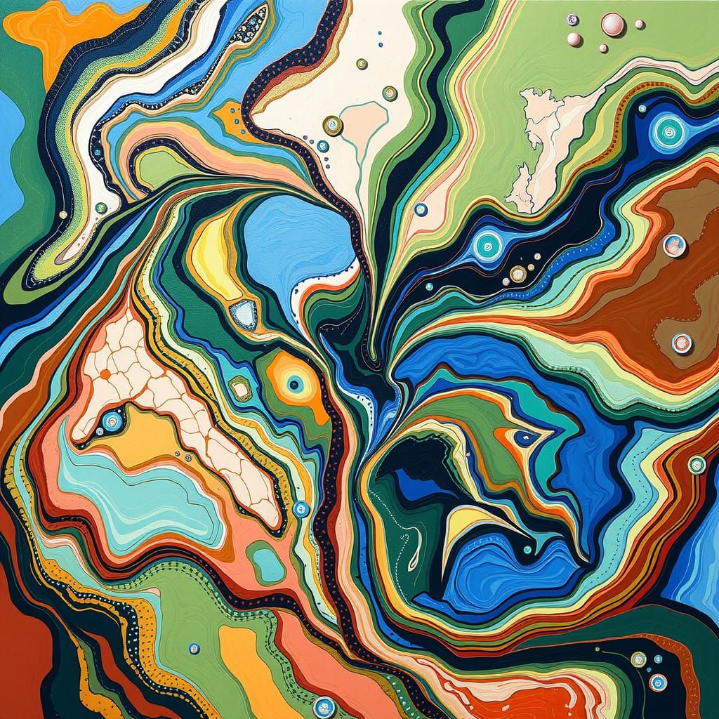 Abstract Earth Ecosystems in Acrylic Style