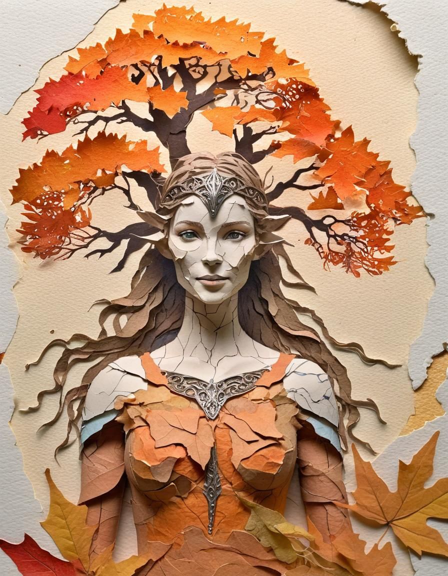 Yggdrasil and Freya: 3D Torn Paper Collage