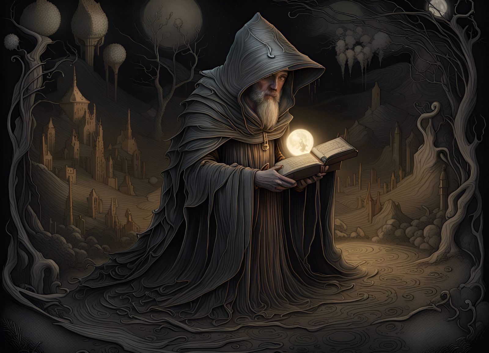 Mage in Barren Land: Digital Matte Paper Art