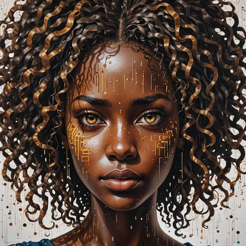 Binary Code Painting of a Curly Haired Girl