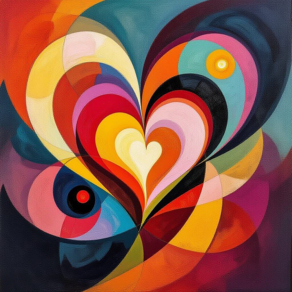 Abstract Expressionist Love Painting with Swirling Colors