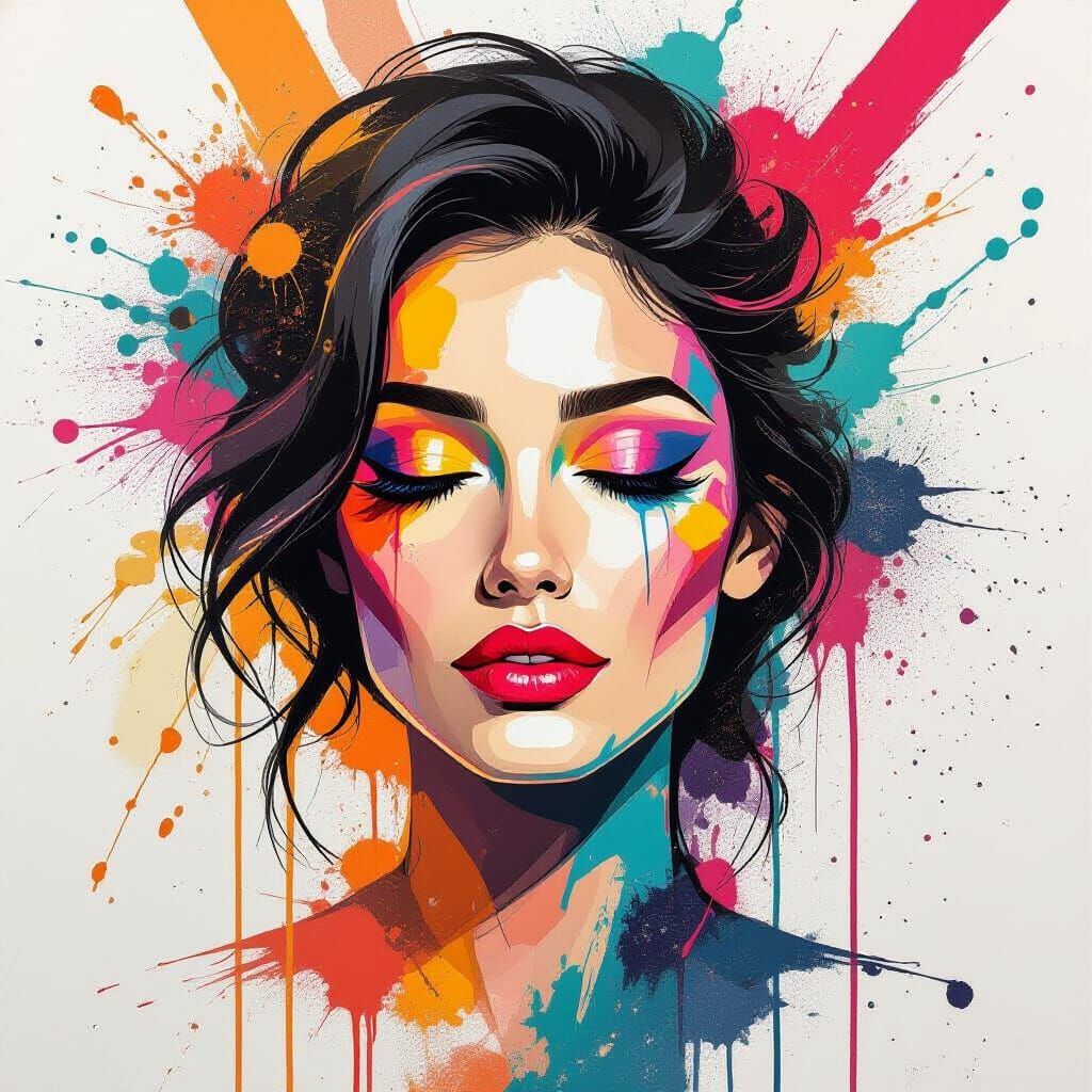 Abstract Paint Splatter Portrait in Expressionist Style