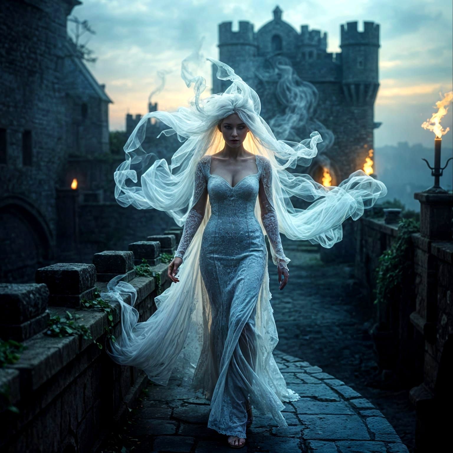 Ethereal Ghost Lady in Derelict Castle