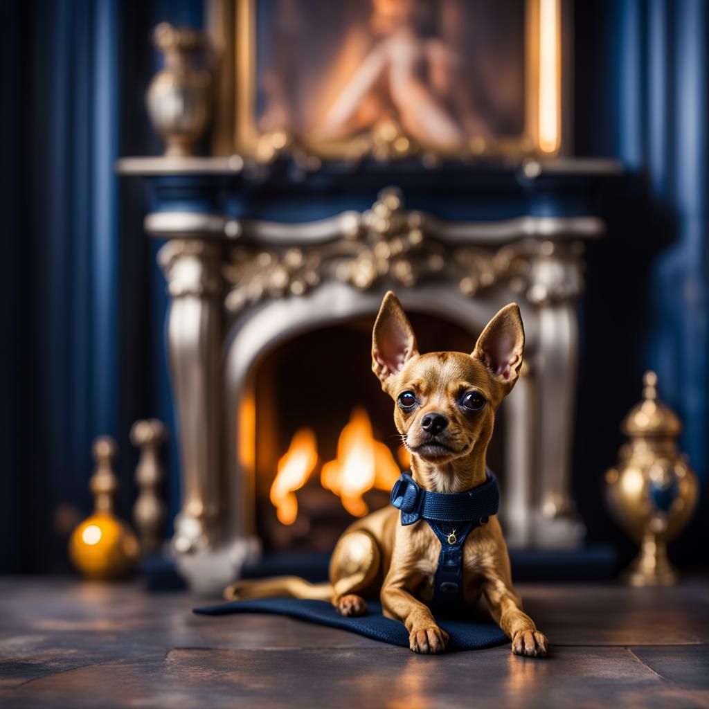 Gothic Fireplace with Toy Fox Terrier Chihuahua