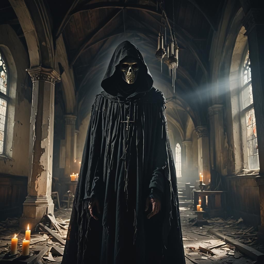 Eerie Ghostly Figure in Abandoned Church