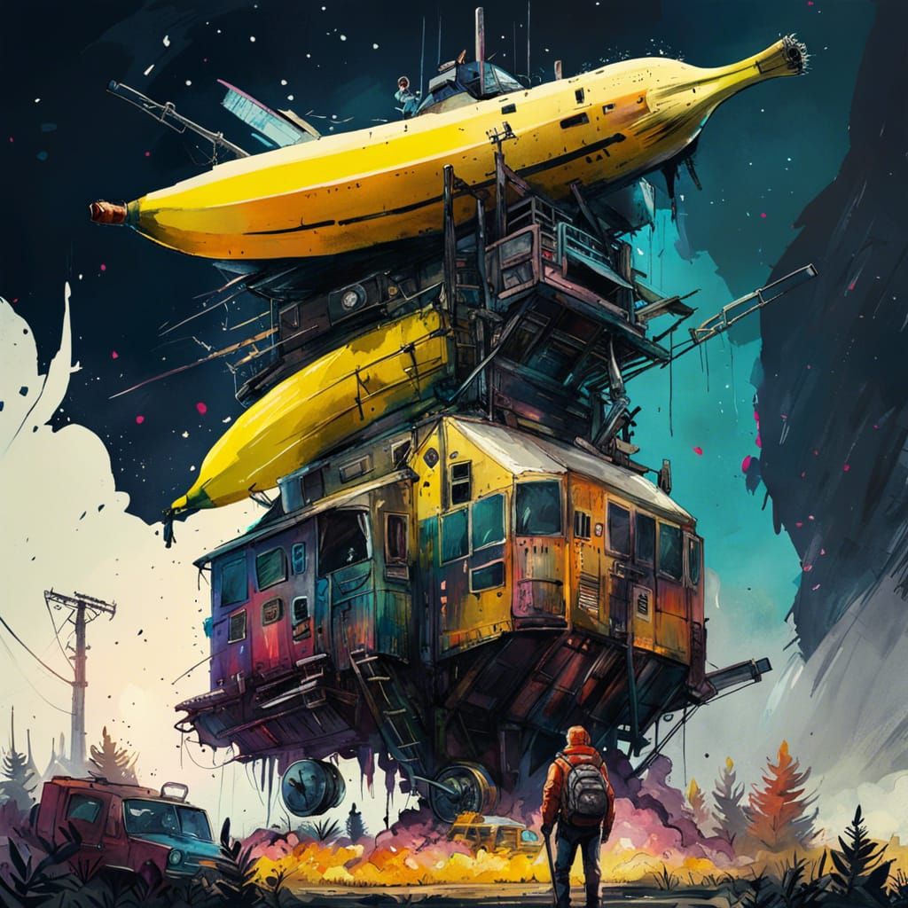 Banana Rocket Concept Art in Impasto Style