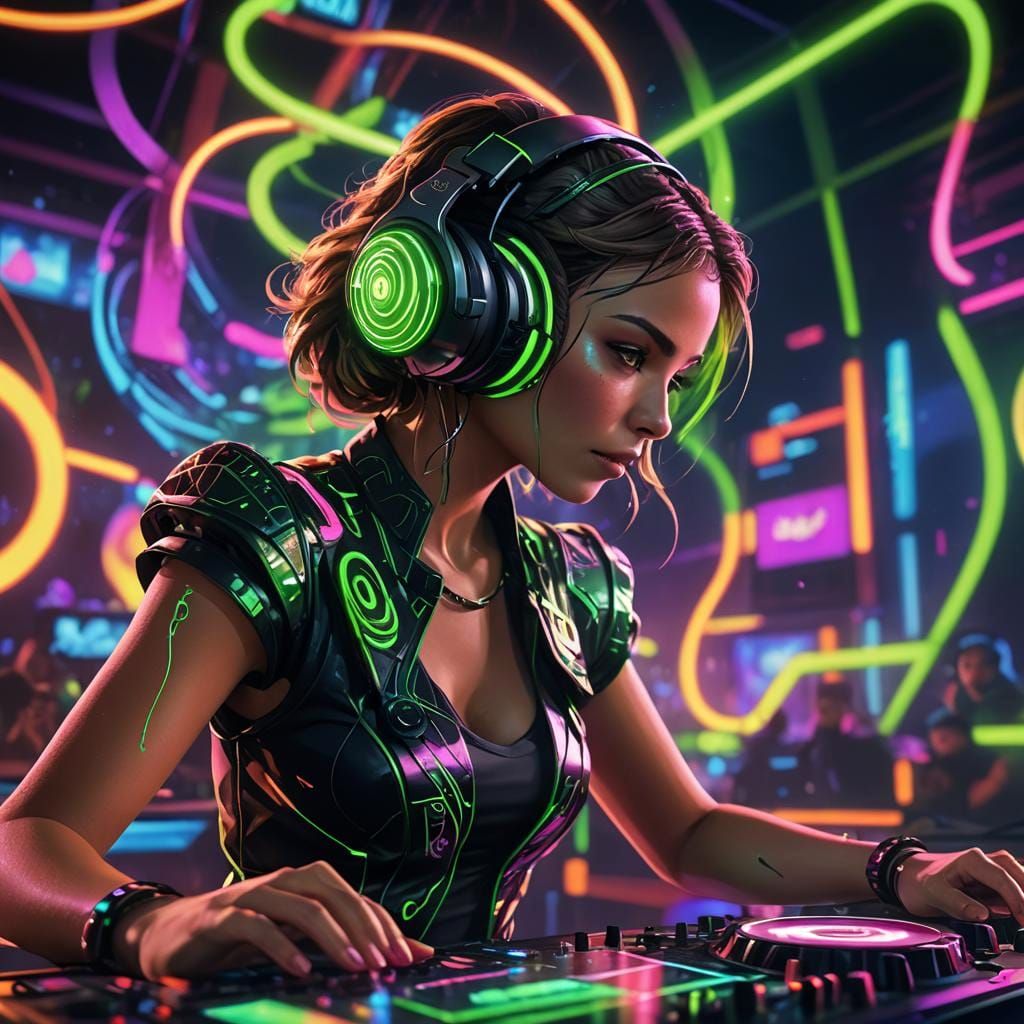 Female DJ in Neon Club: Fantasy Concept Art