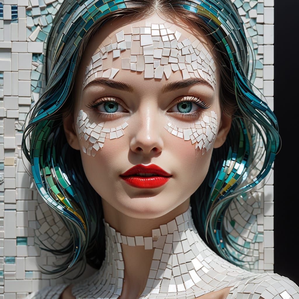 Mosaic Wall Sculpture of Woman's Face in 3D