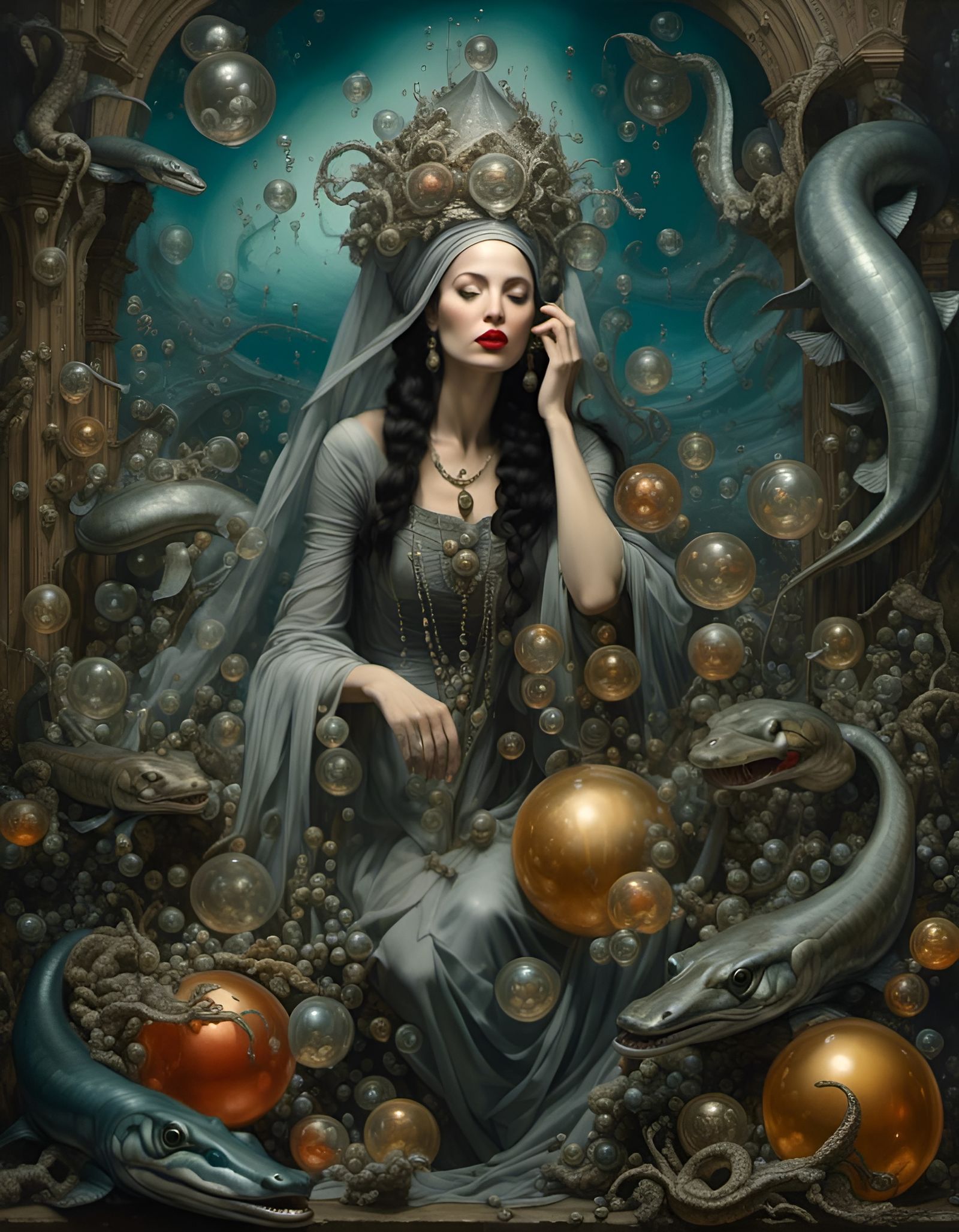 Surreal Woman with Eel in Dreamlike Digital Art