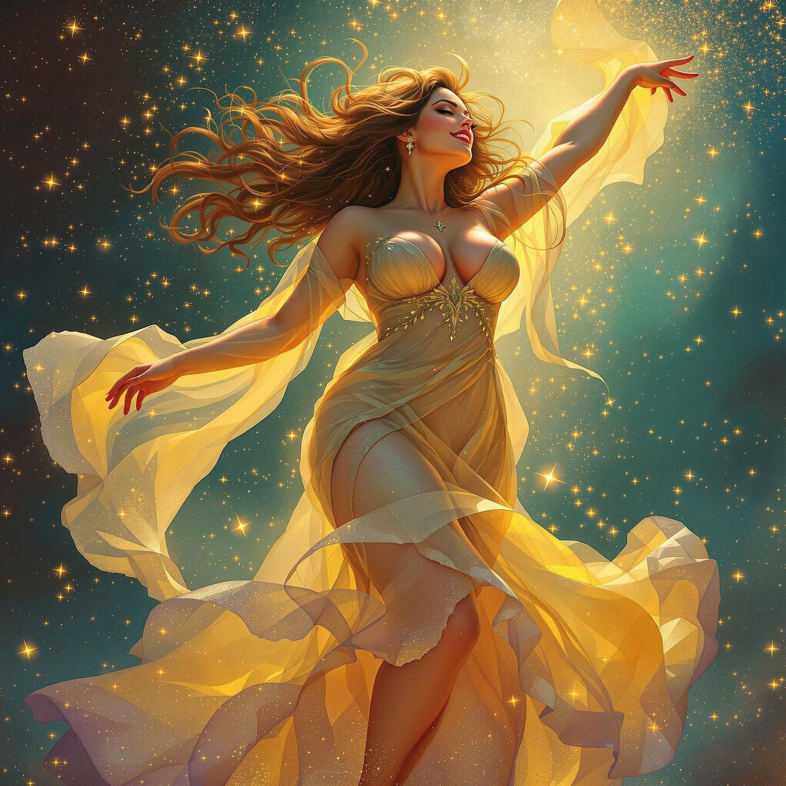 Confident Curvy Dancer in a Diaphanous Gown