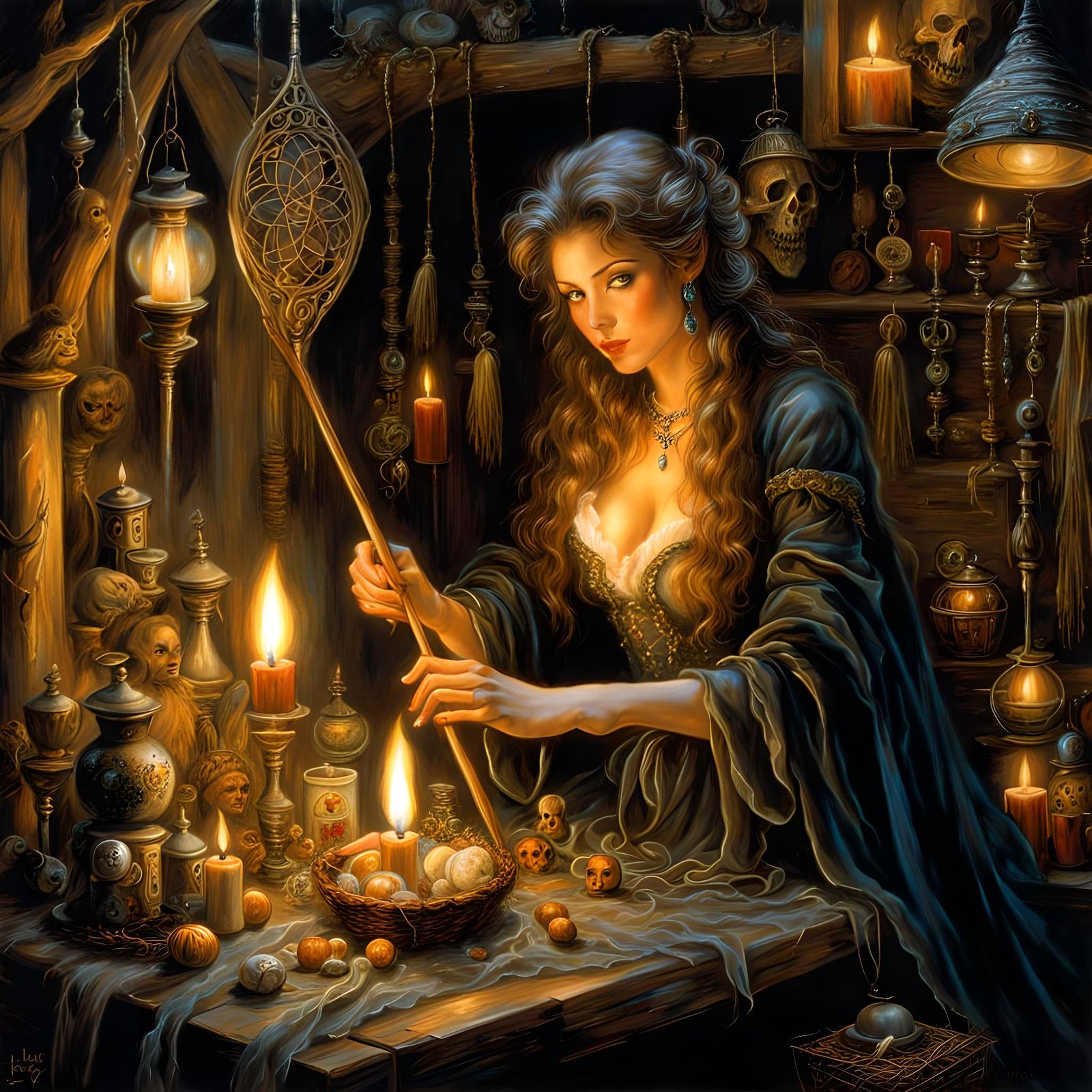 Enchanting Witch Crafts Magic Staff with Gold