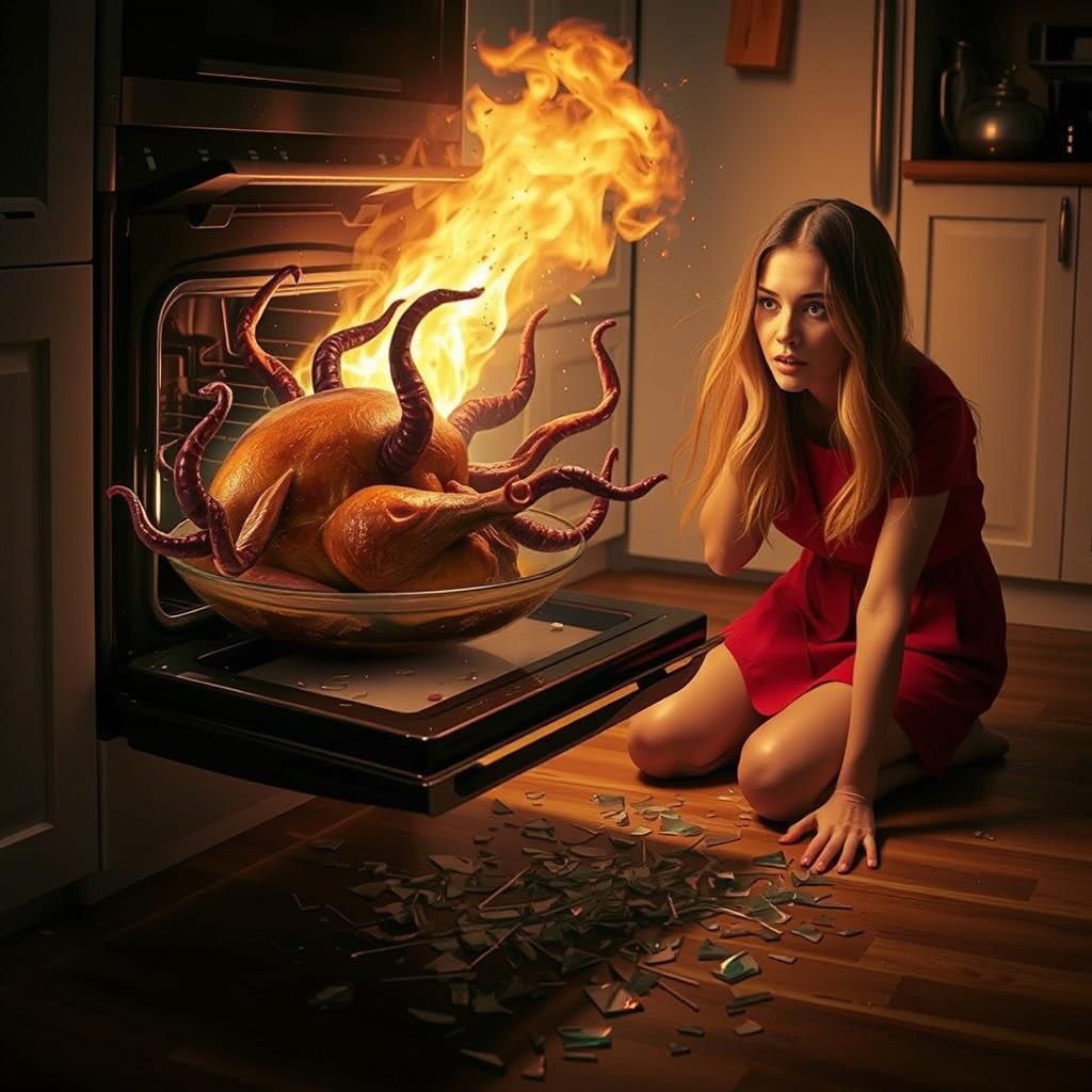 Eldritch Turkey Horror Emerges From Burning Oven