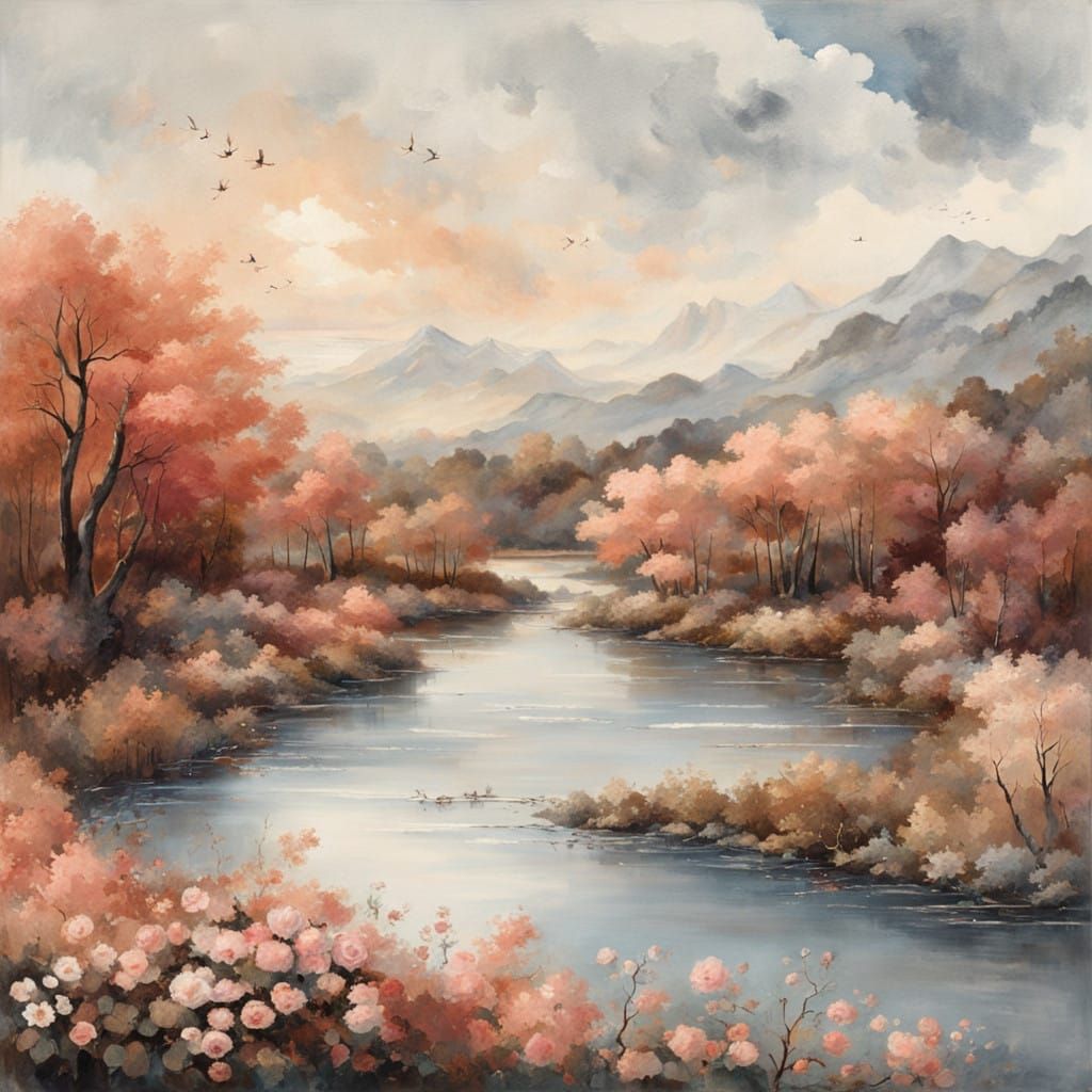 Whispering River Banks in Soft Pastel Hues
