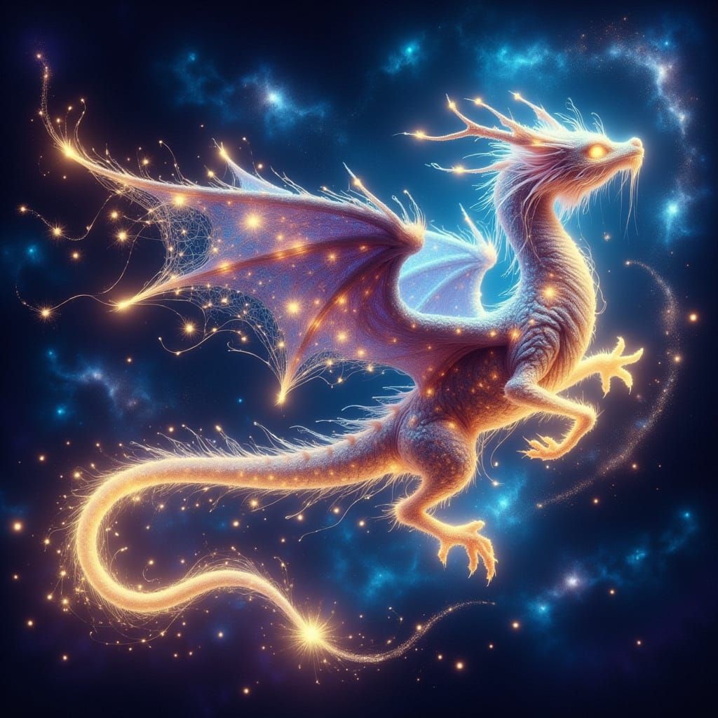 Celestial Dragon Soaring Through Nebula in High Fantasy Art