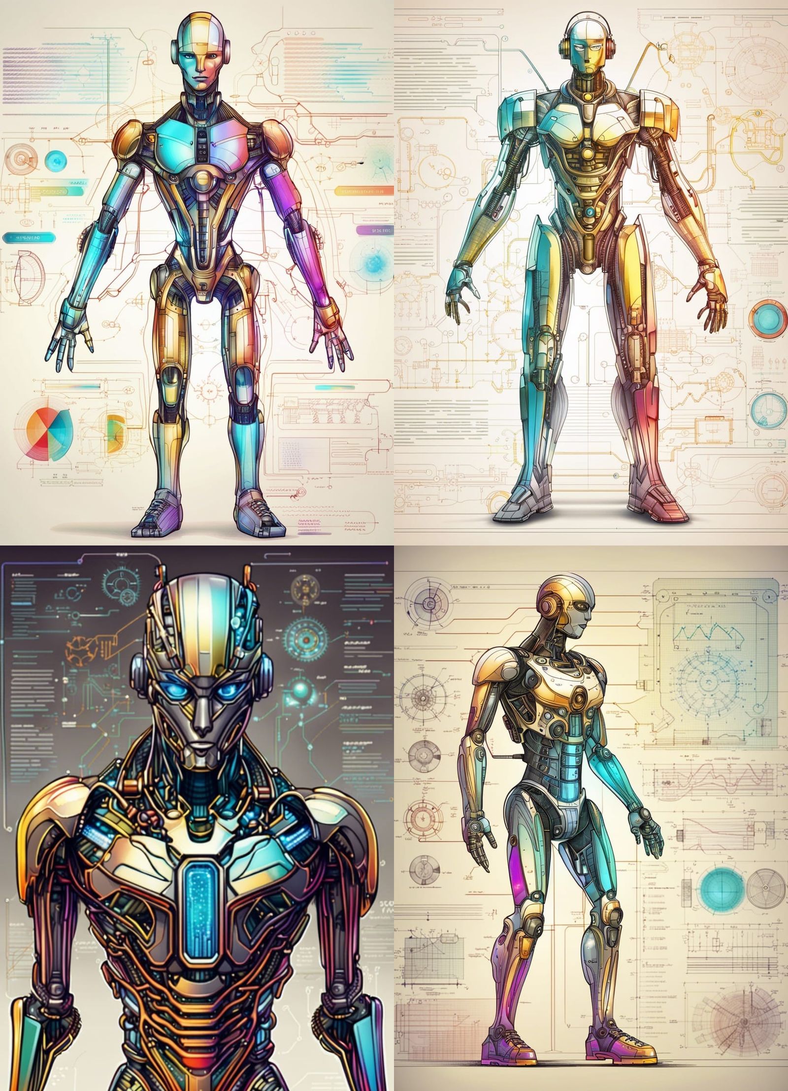 Futuristic Android Diagram in Technical Drawing Style