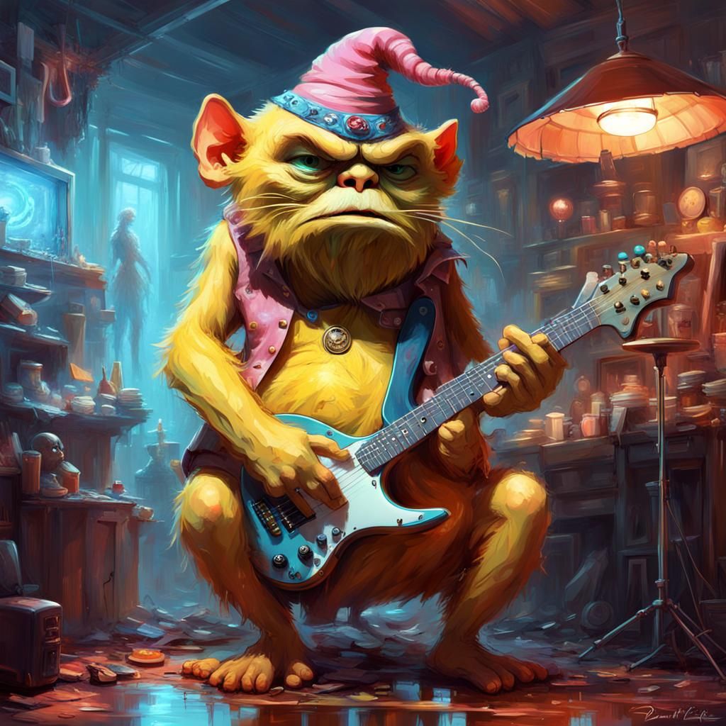 Crumpet Plays Guitar: Hyperdetailed Digital Art