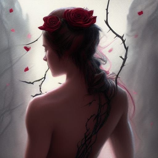 Girl with Thorns and Roses: Dark Fantasy Art