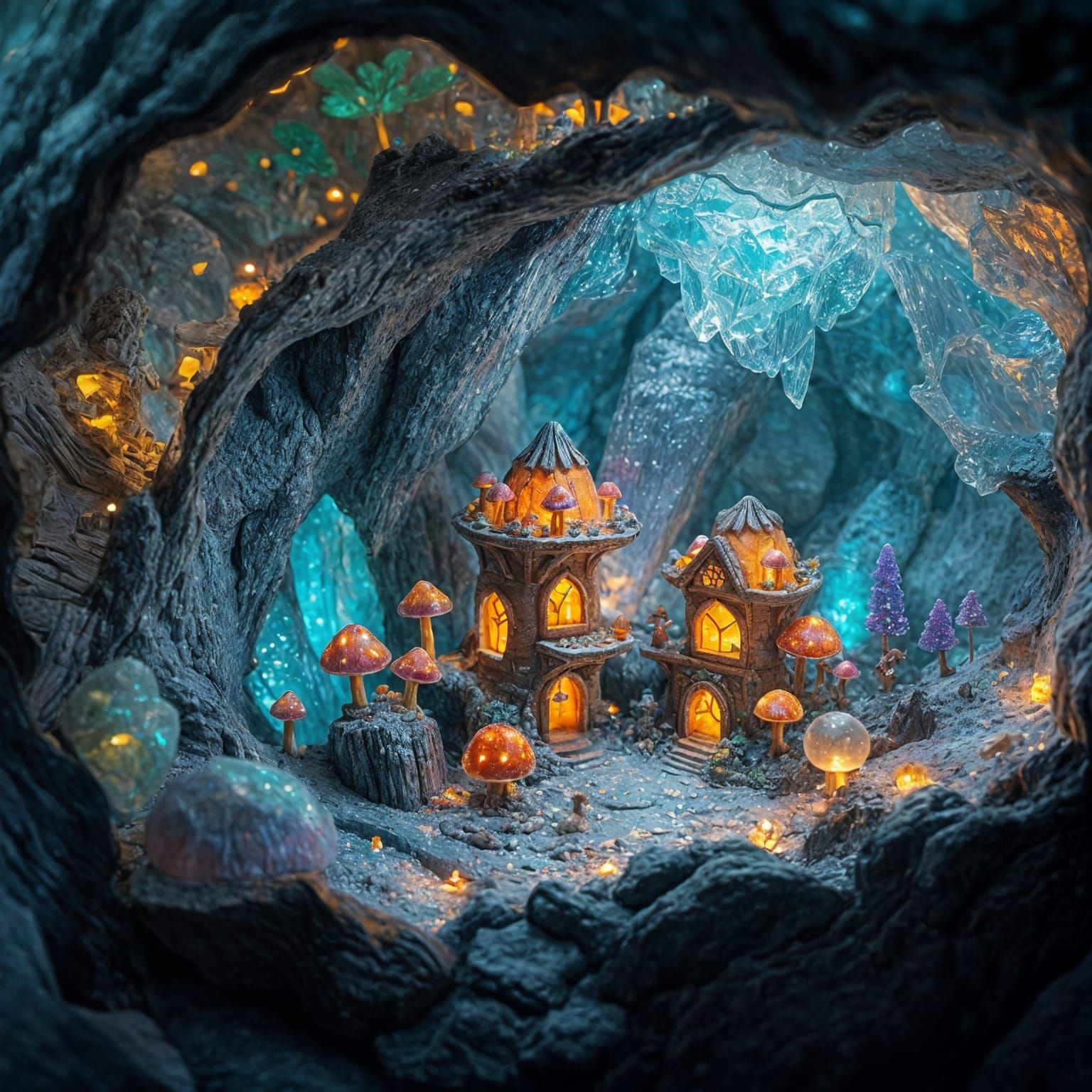 Glowing Crystal Village Hidden Inside Geode Cave