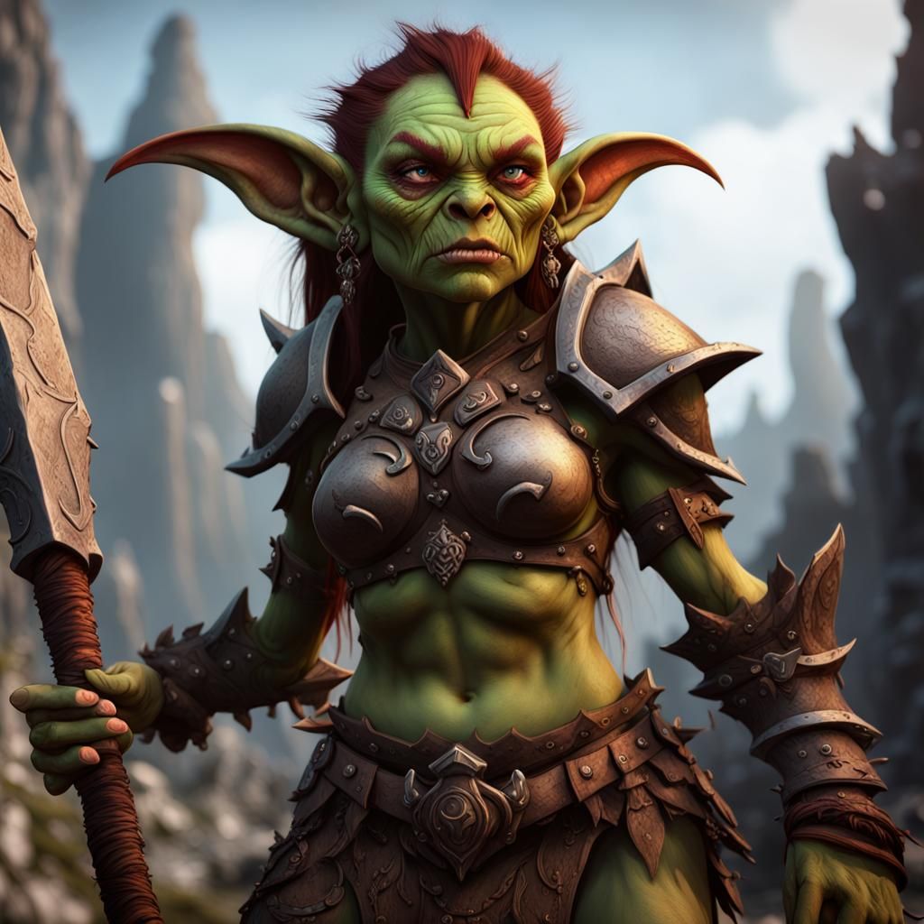 Female Goblin Barbarian in Detailed Matte Painting