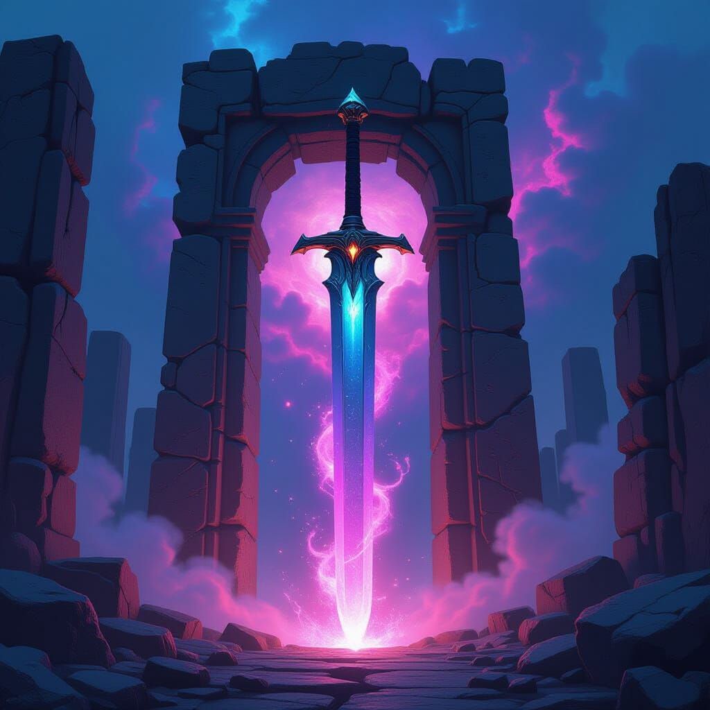 Mystical Sword in Stone with Ethereal Glow