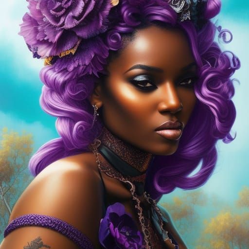 Black Woman in Purple Dress, Rococo Style