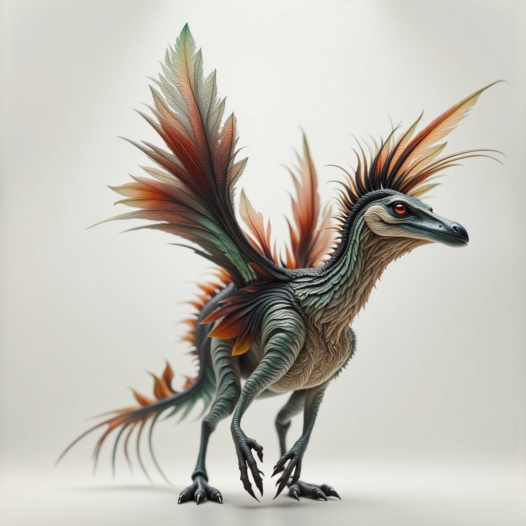 Detailed 3D Feathered Dinosaur with Magpie Colors