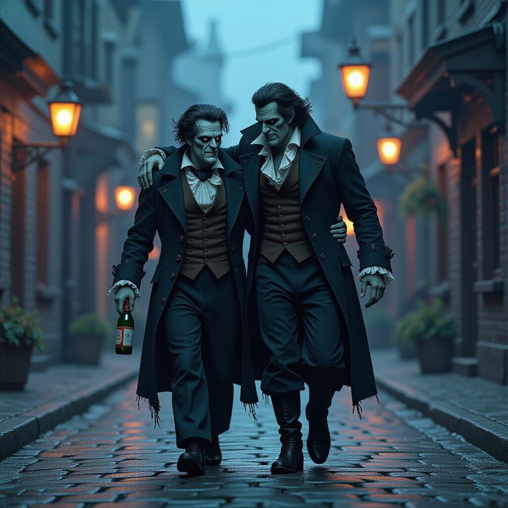 Frankenstein and Werewolf Sculpture in Victorian Era