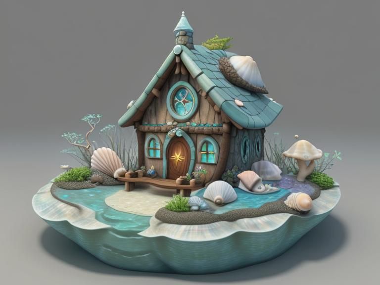 Fairy Village on Turtle Shell, 3D Rendered