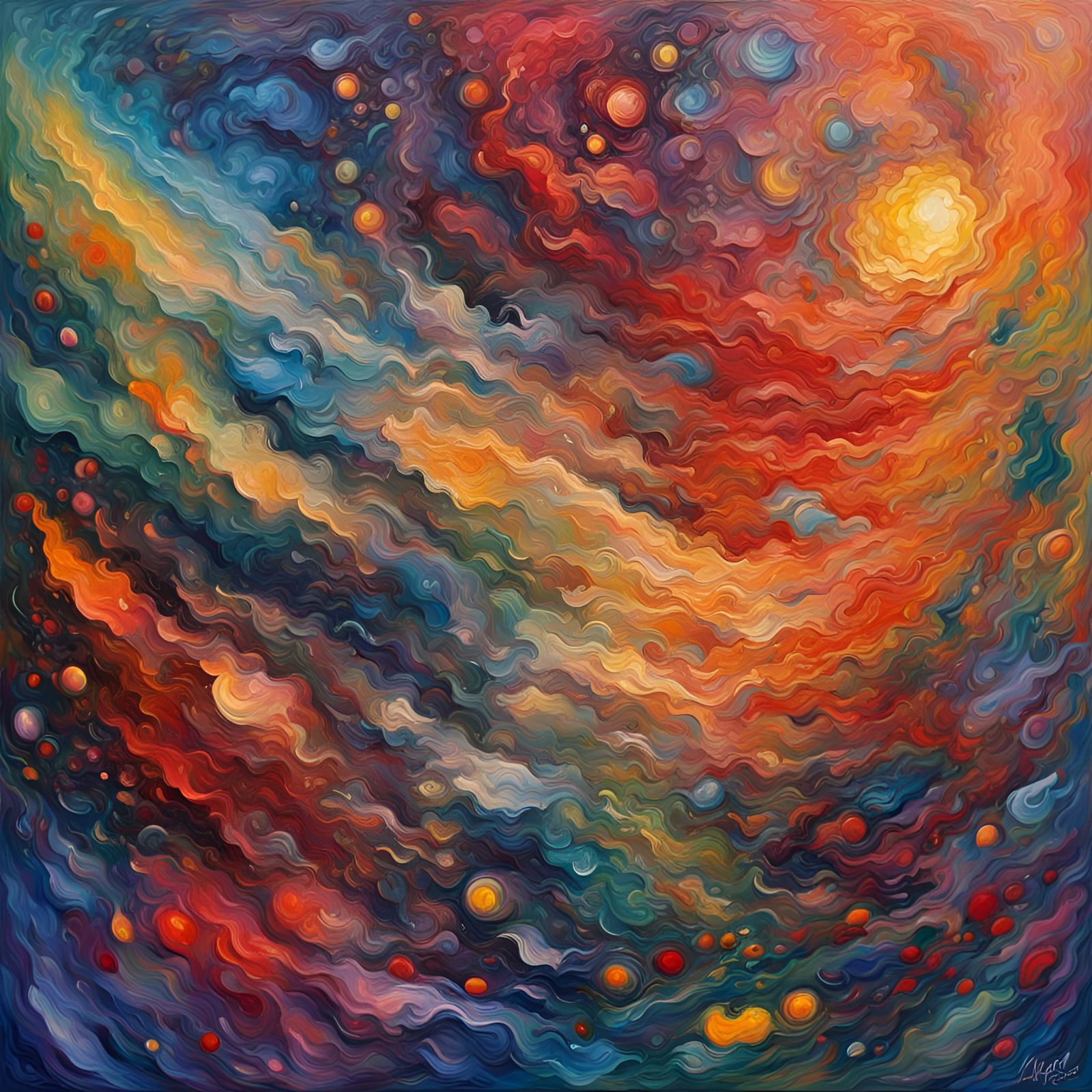 Colorful Cosmic Chaos in Expressionist Oil Painting