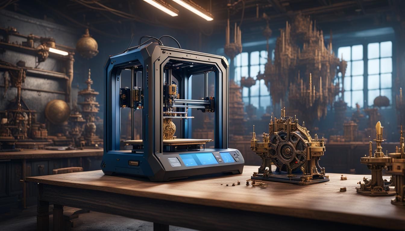 Detailed 3D Printers in Matte Painting Style