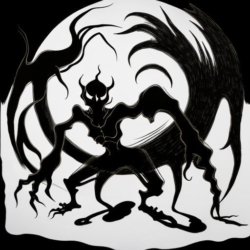 Creepy Shadow Monster Dancing: Minimalist Line Art