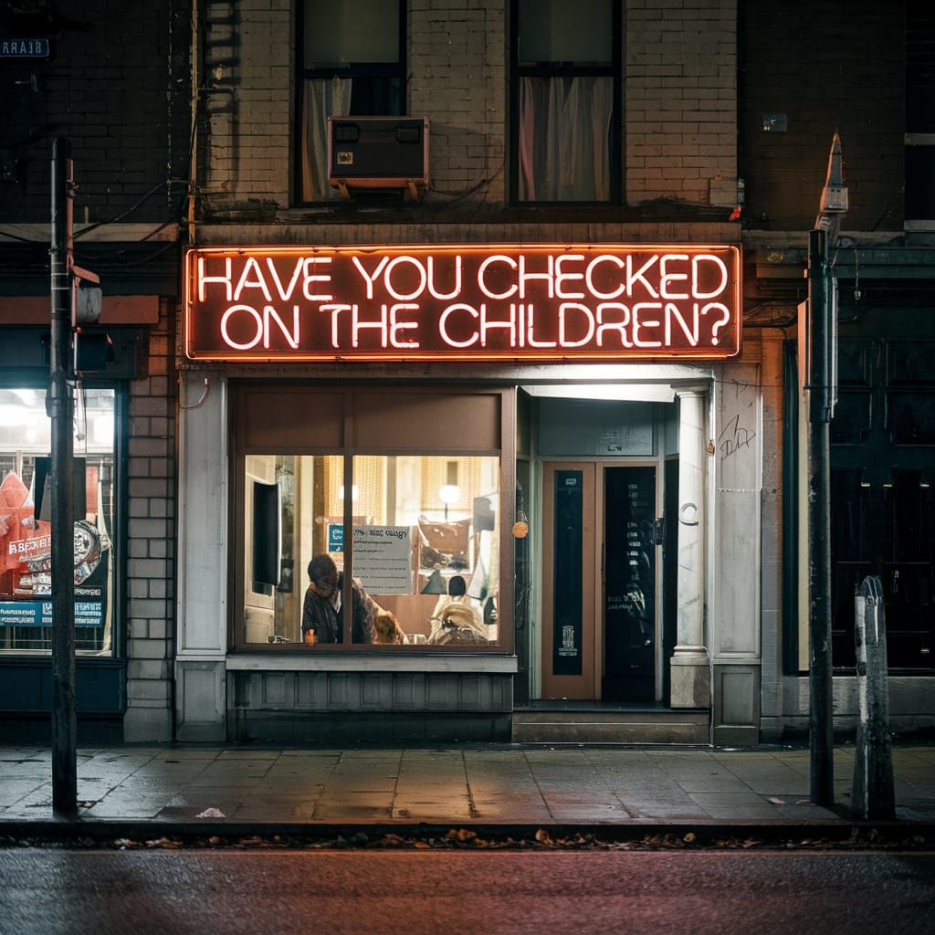 Neon Sign Asks: Have You Checked On The Children?