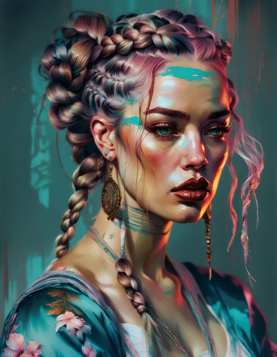 Vaporwave Woman: Hyperrealistic Pin-Up Art