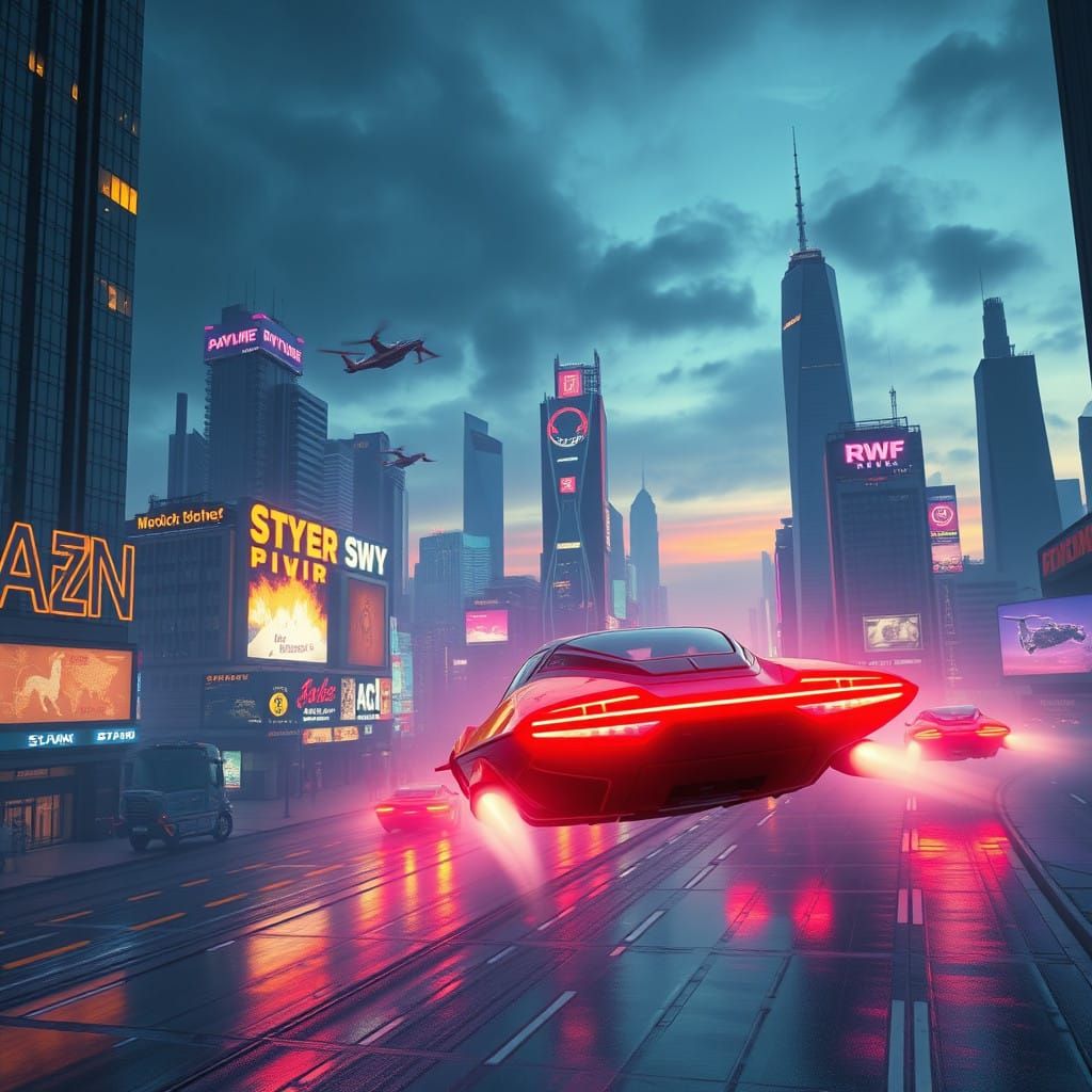 Retro-Futuristic Metropolis at Perpetual Dusk