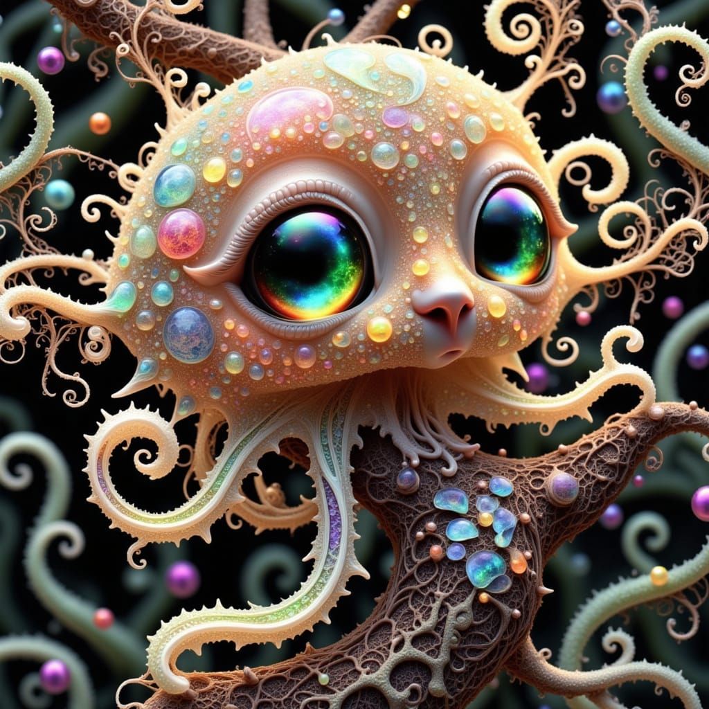 Whimsical Octopus Hybrid Sprites in a Photorealistic Garden