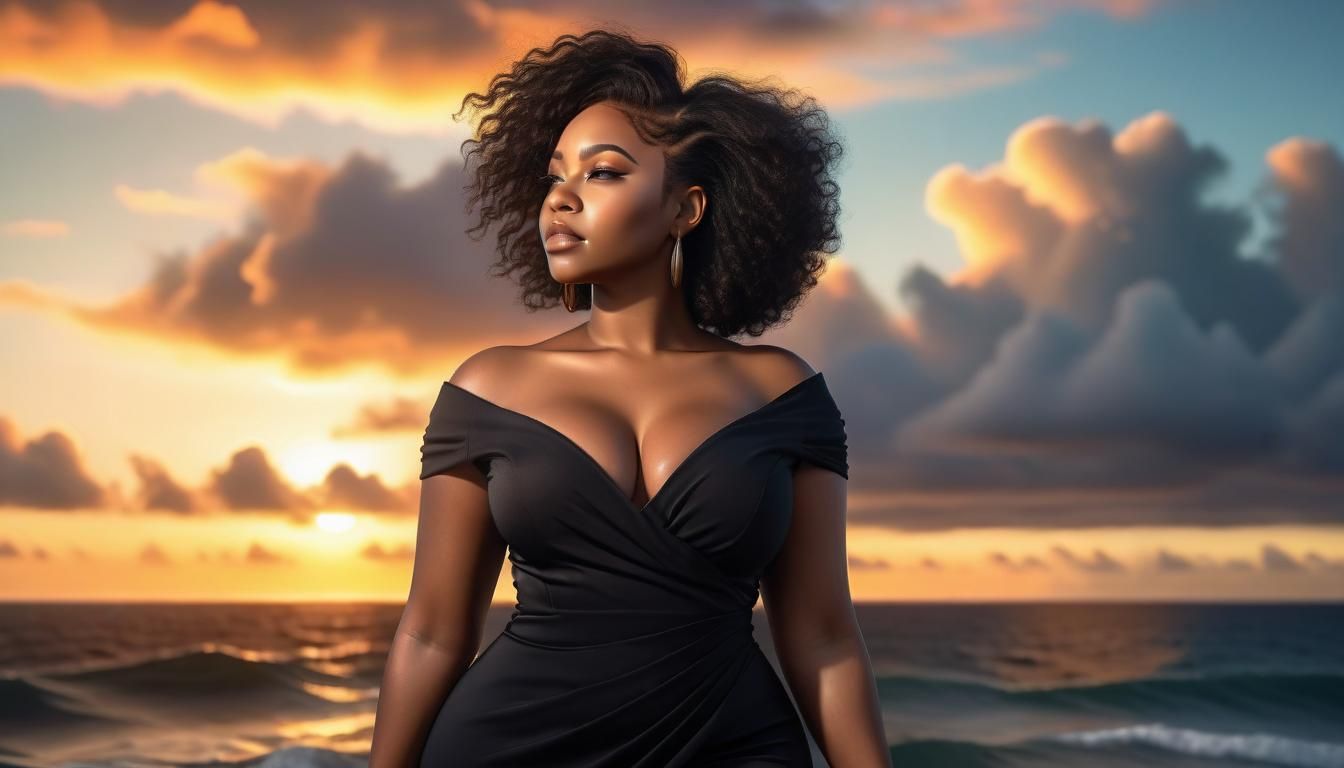 Dramatic Sunrise Scene with Woman in Hyperrealistic Style