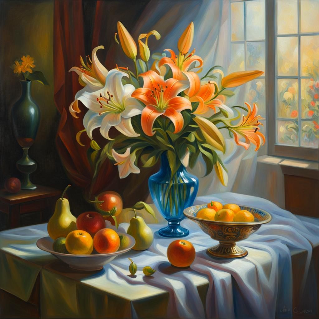 Still Life with Lilies in Murano Vase