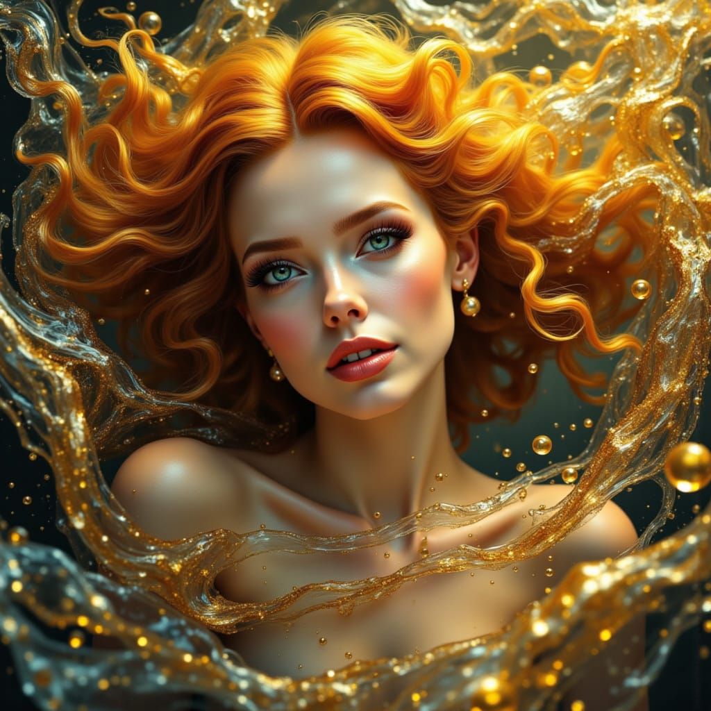 Radiant Digital Woman in Art Nouveau Style