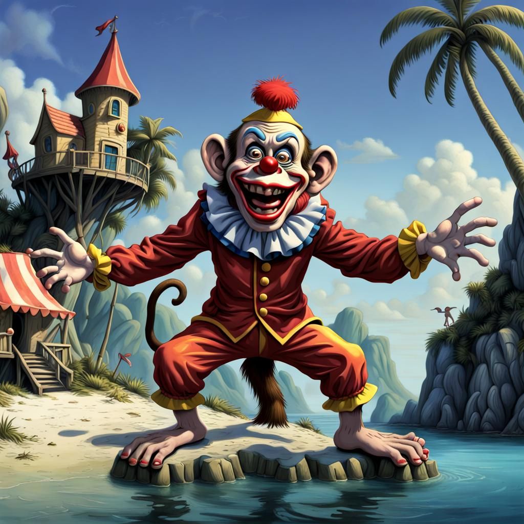 Goofball Monkey Clown Island Matte Painting