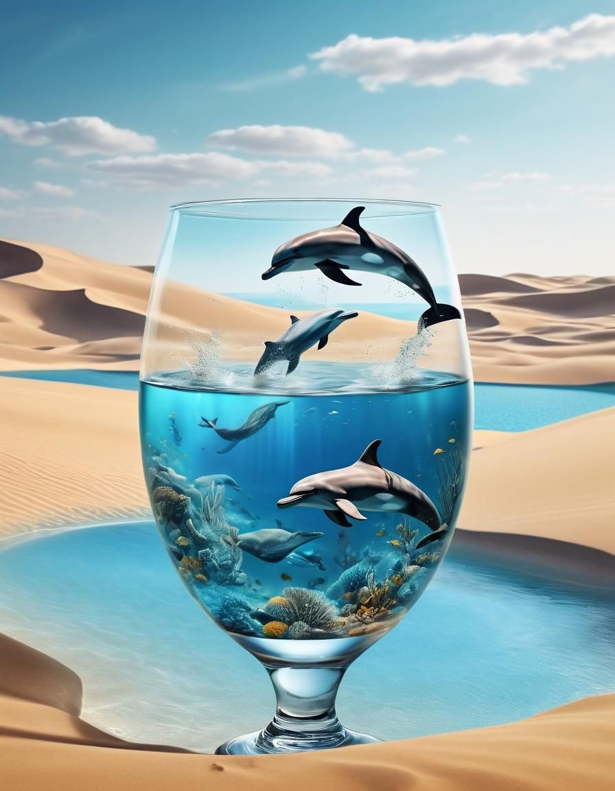 Desert Oasis: Dolphin in Glass, Diamond Painting Style
