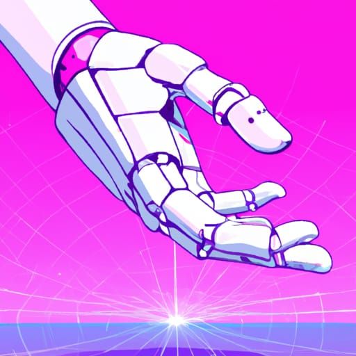 Holographic Robot Hand in Vaporwave Style