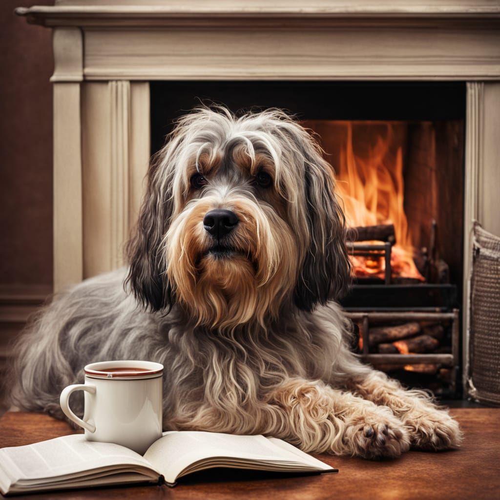 Cozy Dog by Fireplace in Analog Photography Style