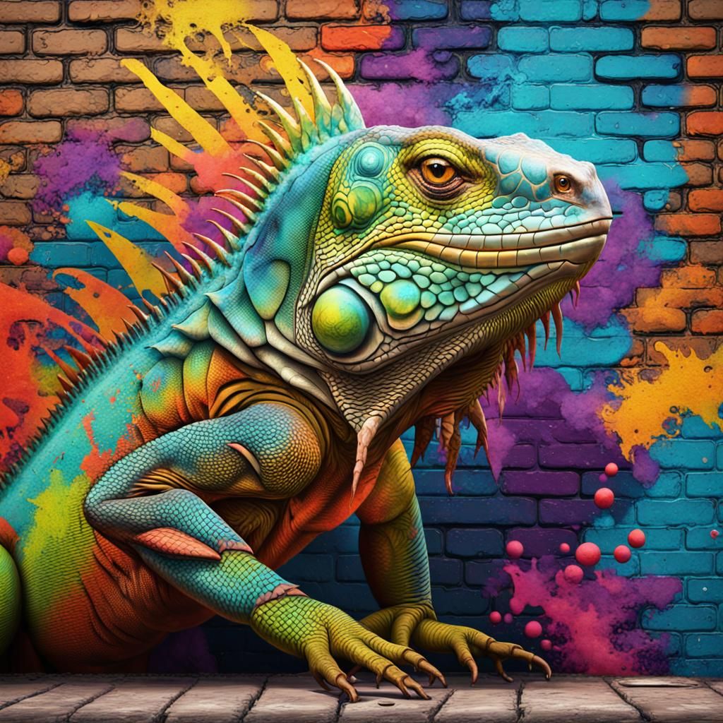 Iguana Street Art with Spray Paint Techniques