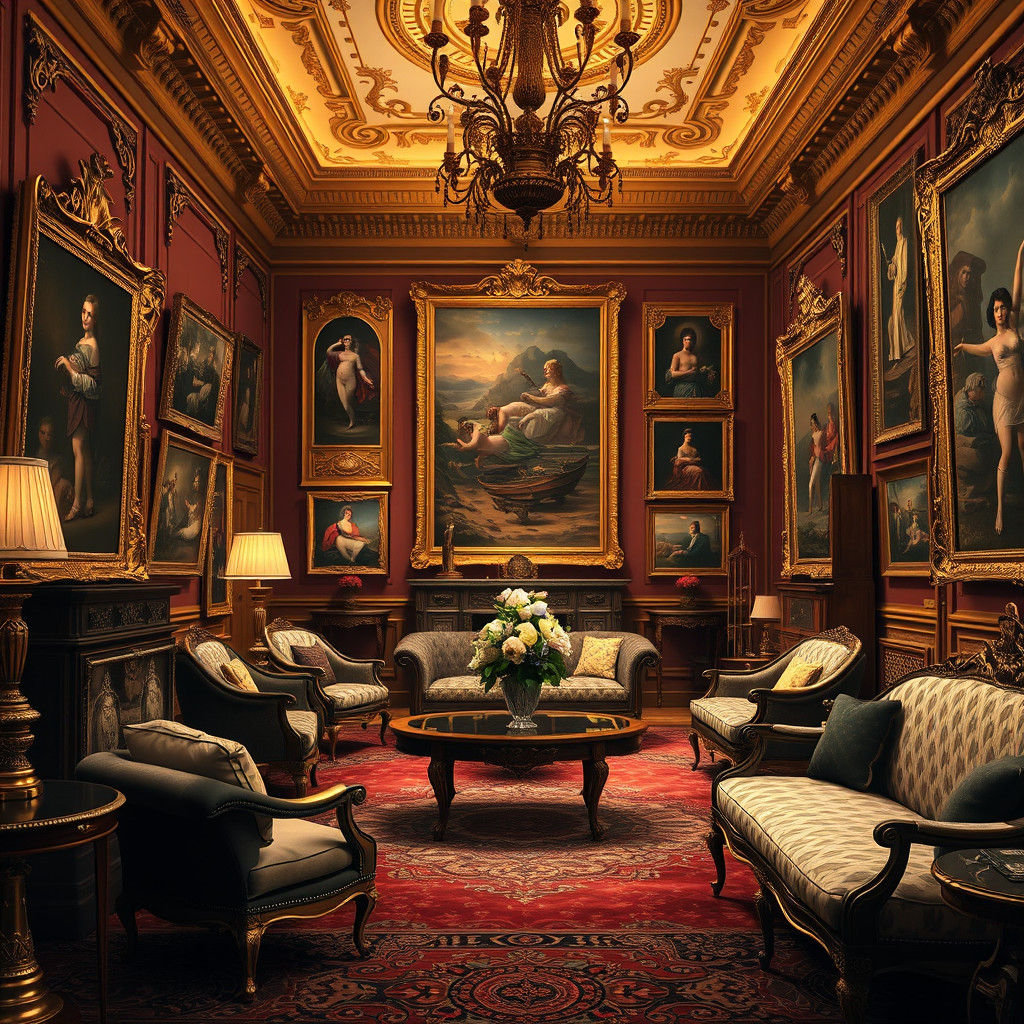 Opulent Art Gallery of Gold and Vintage Art