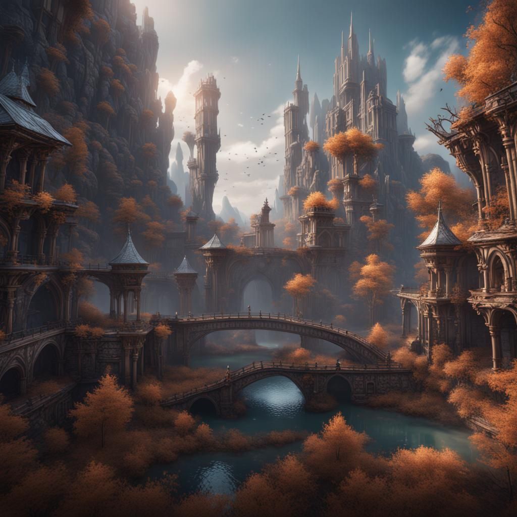 Fantastical Detailed Matte Painting in Deep Color