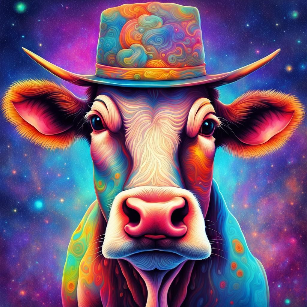 Psychedelic Cow in Astral Cosmic Art Style