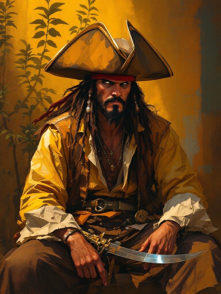 Blackbeard Portrait in Golden Pre-Columbian Style
