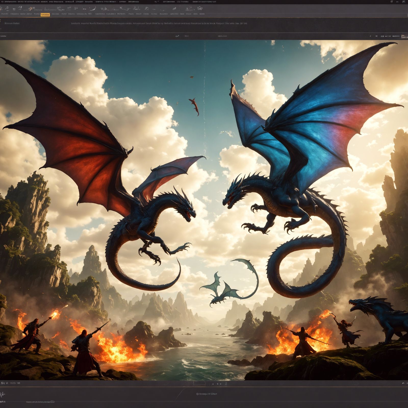 Two dragons in an Ariel fight, detailed matte painting, deep...