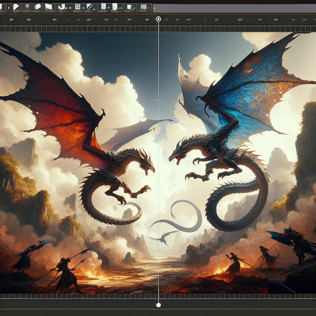 Two dragons in an Ariel fight, detailed matte painting, deep...
