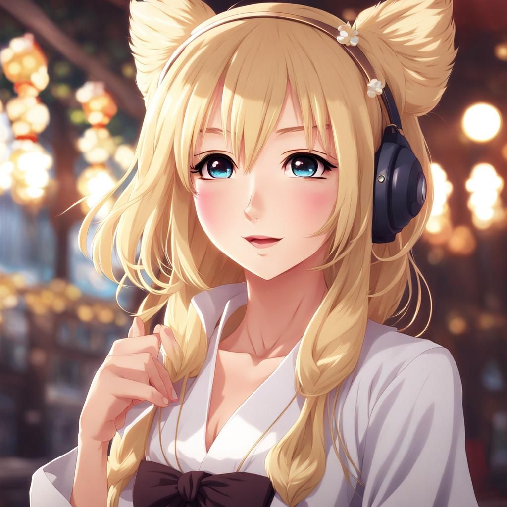 Cute Blonde Anime Waifu in Japanese Manga Style